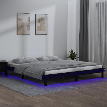 Cadru de pat cu LED, negru, 200x200 cm, lemn masiv GartenMobel Dekor