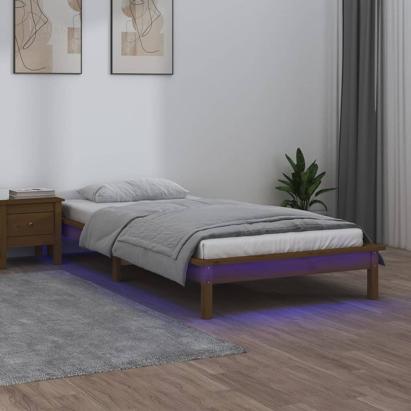 Cadru de pat LED Single 3FT, maro miere, 90x190 cm, lemn masiv GartenMobel Dekor