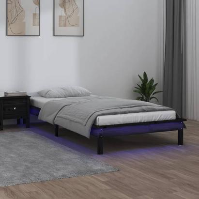 Cadru de pat cu LED Single 3FT, negru, 90x190 cm, lemn masiv GartenMobel Dekor