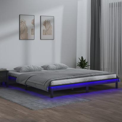 Cadru de pat cu LED mic dublu 4FT, gri, 120x190 cm, lemn masiv GartenMobel Dekor