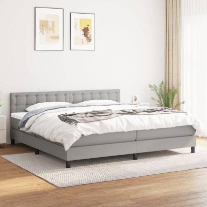 Pat box spring cu saltea, gri deschis, 200x200 cm, textil GartenMobel Dekor