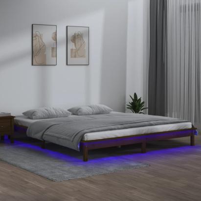 Cadru de pat cu LED, maro miere, 140x190 cm, lemn masiv GartenMobel Dekor