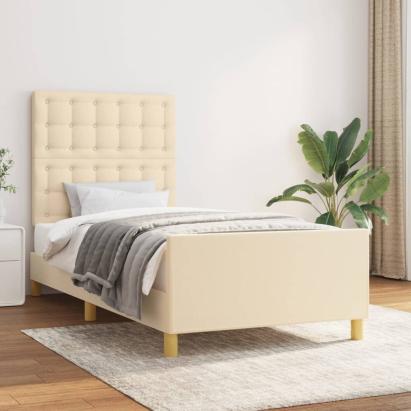 Cadru de pat cu tăblie, crem, 90x190 cm, textil GartenMobel Dekor