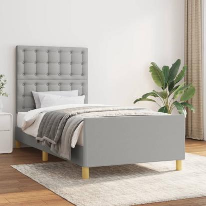 Cadru de pat cu tăblie, gri deschis, 90x200 cm, textil GartenMobel Dekor
