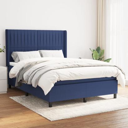 Pat box spring cu saltea, albastru, 140x200 cm, textil GartenMobel Dekor