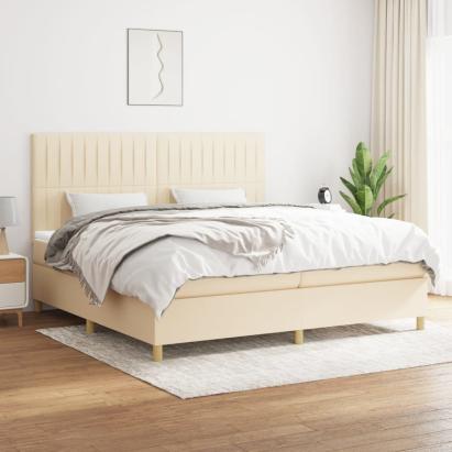 Pat box spring cu saltea, crem, 200x200 cm, textil GartenMobel Dekor