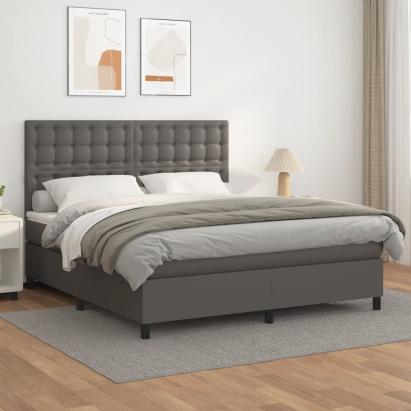 Pat box spring cu saltea, gri, 180x200 cm, piele ecologică GartenMobel Dekor