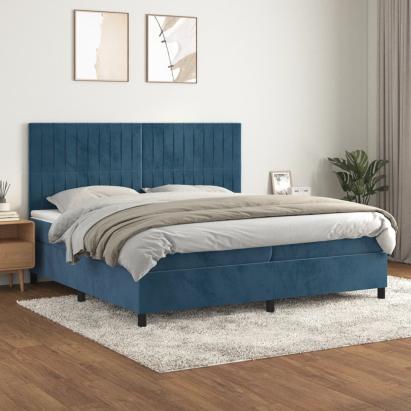 Pat box spring cu saltea, albastru închis, 200x200 cm, catifea GartenMobel Dekor