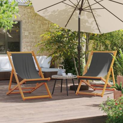 Scaune de plajă pliante, 2 buc., gri, material textil GartenMobel Dekor