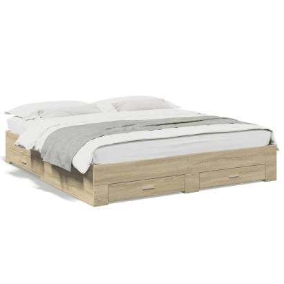 Cadru de pat cu sertare stejar sonoma 200x200 cm lemn prelucrat GartenMobel Dekor