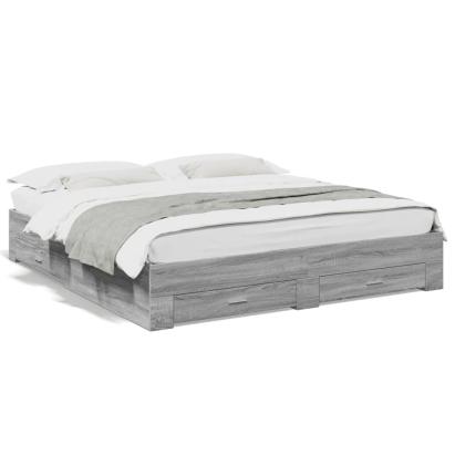 Cadru de pat cu sertare gri sonoma 200x200 cm lemn prelucrat GartenMobel Dekor