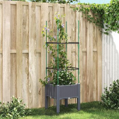 Jardinieră de grădină cu spalier, gri, 40x40x142,5 cm, PP GartenMobel Dekor