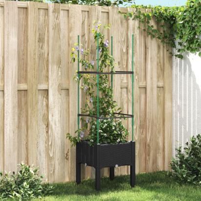 Jardinieră de grădină cu spalier, negru, 40x40x142,5 cm, PP GartenMobel Dekor