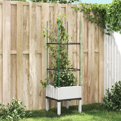 Jardinieră de grădină cu spalier, alb, 40x40x142,5 cm, PP GartenMobel Dekor