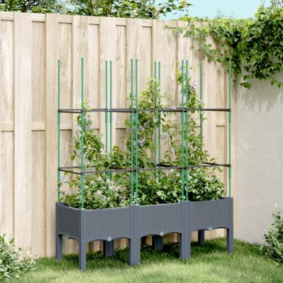 Jardinieră de grădină cu spalier, gri, 120x40x142,5 cm, PP GartenMobel Dekor