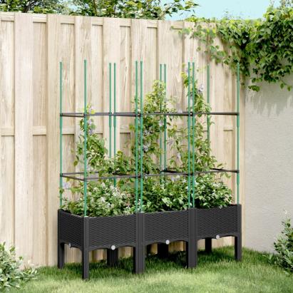 Jardinieră de grădină cu spalier, negru, 120x40x142,5 cm, PP GartenMobel Dekor