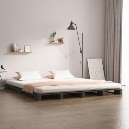 Pat din paleți King Size 5FT, gri, 150x200 cm, lemn masiv pin GartenMobel Dekor