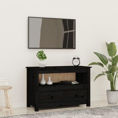 Comodă TV, negru, 79x35x52 cm, lemn masiv de pin GartenMobel Dekor