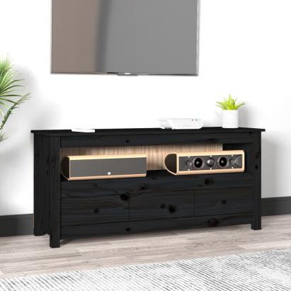 Comodă TV, negru, 114x35x52 cm, lemn masiv de pin GartenMobel Dekor