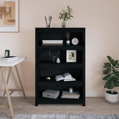 Bibliotecă, negru, 80x35x126 cm, lemn masiv de pin GartenMobel Dekor