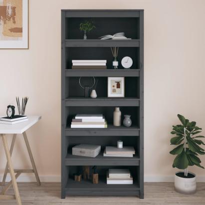 Bibliotecă, gri, 80x35x183 cm, lemn masiv de pin GartenMobel Dekor
