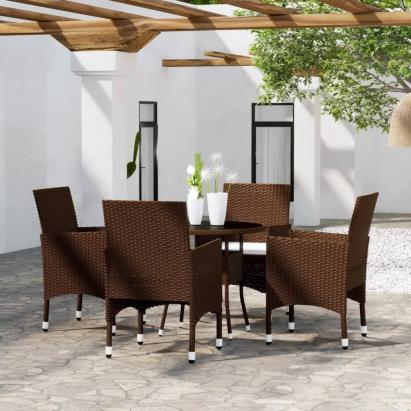 Set mobilier bistro, 3 piese, maro, poliratan/sticlă securizată GartenMobel Dekor