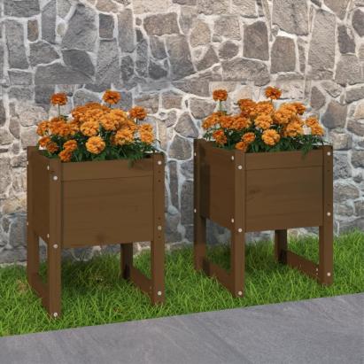 Jardiniere, 2 buc., maro miere, 40x40x52,5cm, lemn masiv de pin GartenMobel Dekor