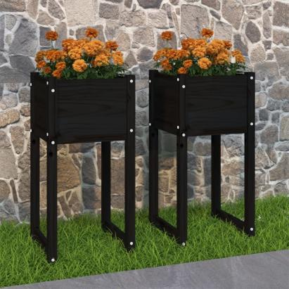 Jardiniere, 2 buc., Negru, 40x40x52,5 cm, lemn masiv de pin GartenMobel Dekor