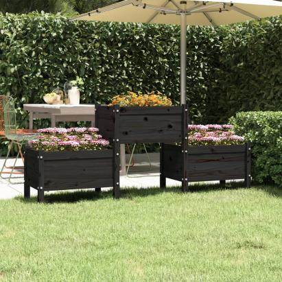 Jardinieră, negru, 178,5x44x75 cm, lemn masiv de pin GartenMobel Dekor