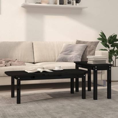 Set măsuțe de cafea, 2 piese, negru, lemn masiv de pin GartenMobel Dekor
