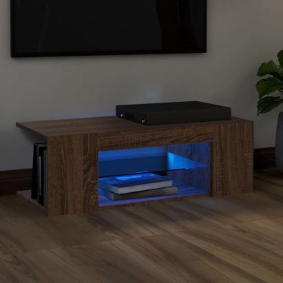Comodă TV cu lumini LED, stejar maro, 90x39x30 cm GartenMobel Dekor