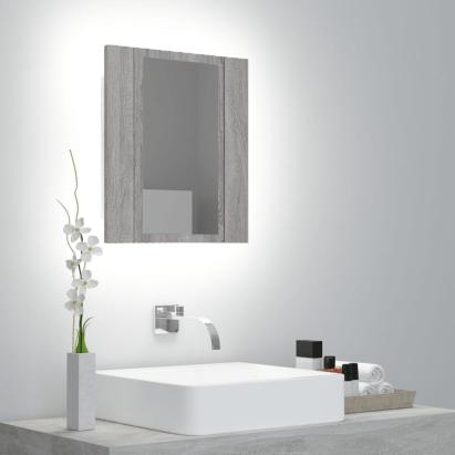 Dulap cu oglindă cu LED de baie, gri sonoma, 40x12x45 cm, lemn GartenMobel Dekor