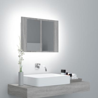 Dulap cu oglindă & LED gri sonoma 60x12x45 cm lemn compozit GartenMobel Dekor