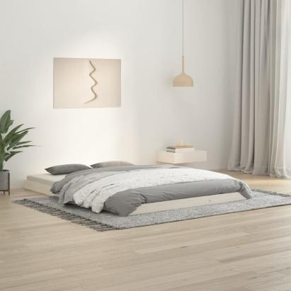 Cadru de pat dublu, alb, 135x190 cm, lemn masiv de pin GartenMobel Dekor