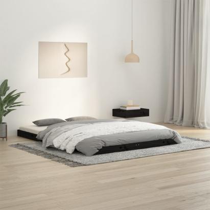 Cadru de pat dublu, negru, 135x190 cm, lemn masiv de pin GartenMobel Dekor