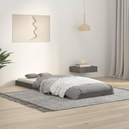 Cadru de pat mic Single, gri, 75x190 cm, lemn masiv de pin GartenMobel Dekor
