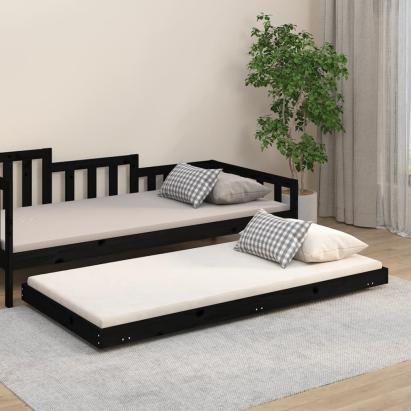 Cadru de pat, negru, 75x190 cm, lemn masiv de pin GartenMobel Dekor