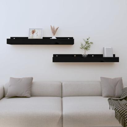 Rafturi de perete, 2 buc., negru, 80x12x9 cm, lemn masiv de pin GartenMobel Dekor