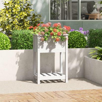 Jardinieră cu raft, alb, 54x34,5x81 cm, lemn masiv de pin GartenMobel Dekor