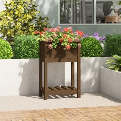 Jardinieră cu raft, maro miere, 54x34,5x81 cm, lemn masiv pin GartenMobel Dekor