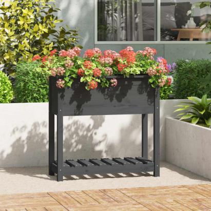 Jardinieră cu raft, gri, 82,5x34,5x81 cm, lemn masiv de pin GartenMobel Dekor