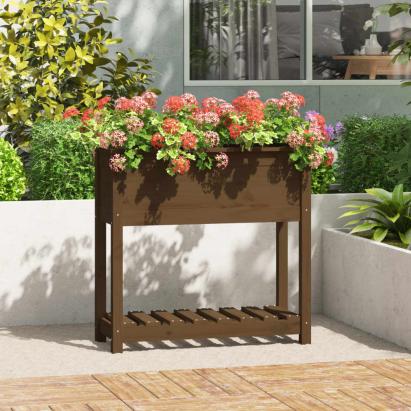 Jardinieră cu raft, maro miere, 82,5x34,5x81 cm, lemn masiv pin GartenMobel Dekor