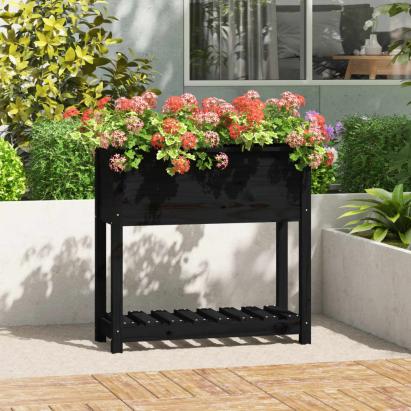 Jardinieră cu raft, negru, 82,5x34,5x81 cm, lemn masiv de pin GartenMobel Dekor
