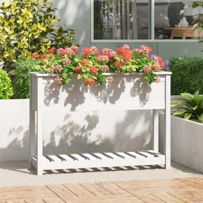 Jardinieră cu raft, alb, 111,5x34,5x81 cm, lemn masiv de pin GartenMobel Dekor