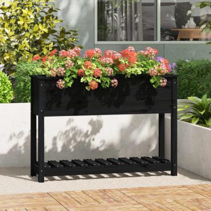 Jardinieră cu raft, negru, 111,5x34,5x81 cm, lemn masiv de pin GartenMobel Dekor