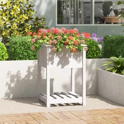 Jardinieră cu raft, alb, 54x54x81 cm, lemn masiv de pin GartenMobel Dekor