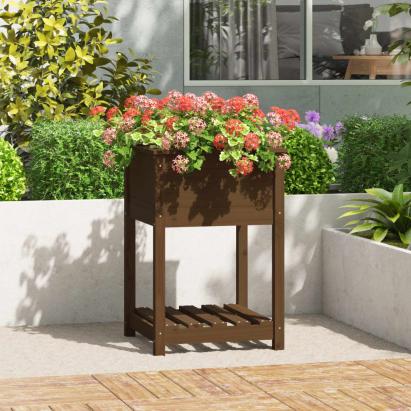 Jardinieră cu raft, maro miere, 54x54x81 cm, lemn masiv pin GartenMobel Dekor