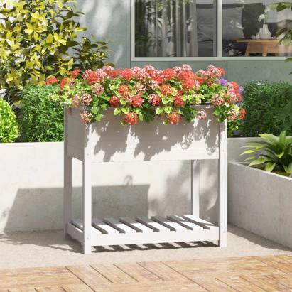 Jardinieră cu raft, alb, 82,5x54x81 cm, lemn masiv de pin GartenMobel Dekor