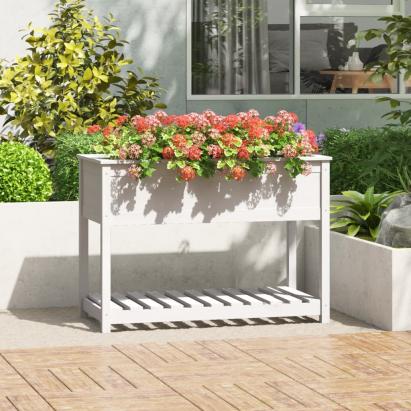 Jardinieră cu raft, alb, 111,5x54x81 cm, lemn masiv de pin GartenMobel Dekor