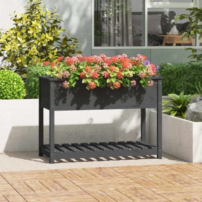 Jardinieră cu raft, gri, 111,5x54x81 cm, lemn masiv de pin GartenMobel Dekor